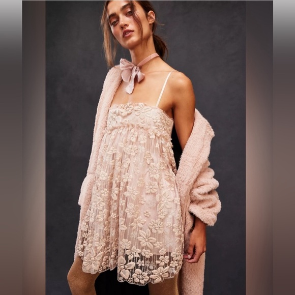 Free People All That Glitters Babydoll Lace Minidress in Ivory Combo Size M NWT - Picture 3 of 7